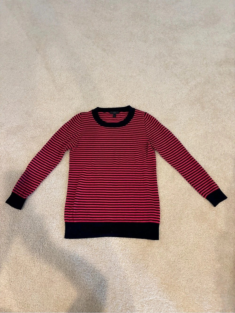 J.Crew Carolyn Fitted Crewneck Sweater in Striped Merino Wool Pink & navy Small